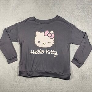 Sanrio Hello Kitty Top Women M Grey Long Sleeve Winking Graphic Sweatshirt